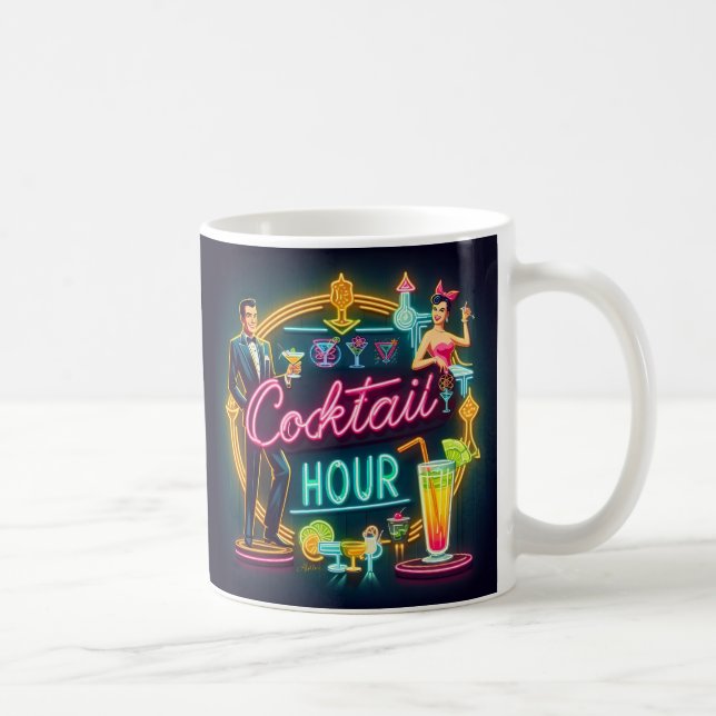 Neon Sign Cocktail Hour Couple aus dem Mittelalter Kaffeetasse (Rechts)