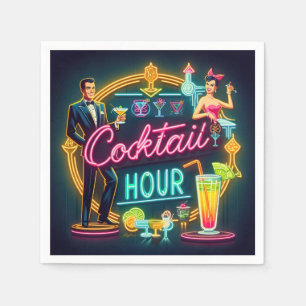 Neon Sign Cocktail Hour Couple aus dem Mittelalter Serviette