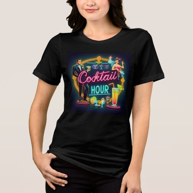 Neon Sign Cocktail Hour Couple aus dem Mittelalter Tri-Blend Shirt (Vorderseite)