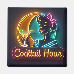 Neon Sign Cocktail Hour Woman Mitte des Jahrhunder Magnet