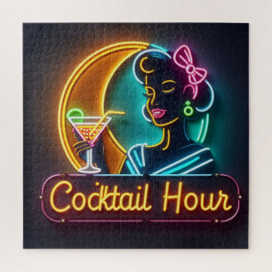 Neon Sign Cocktail Hour Woman Mitte des Jahrhunder Puzzle