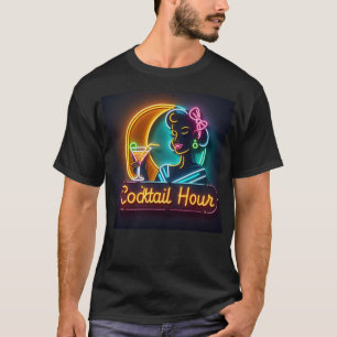 Neon Sign Cocktail Hour Woman Mitte des Jahrhunder T-Shirt