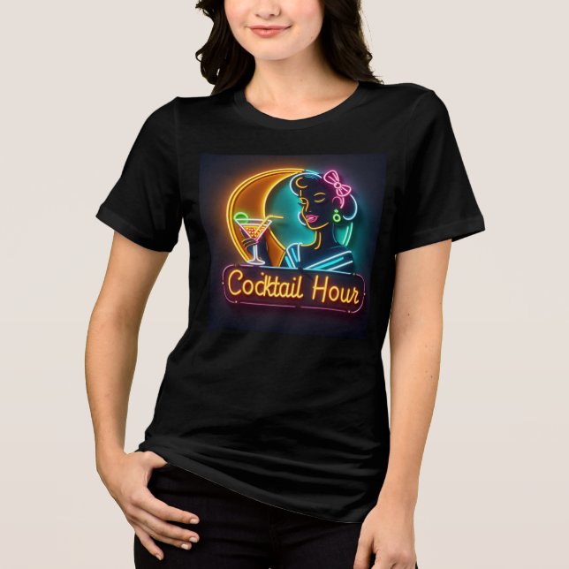 Neon Sign Cocktail Hour Woman Mitte des Jahrhunder Tri-Blend Shirt (Vorderseite)