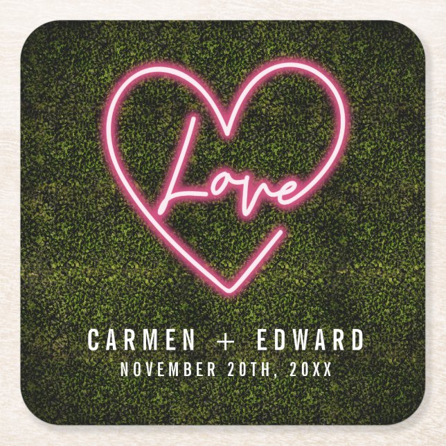 Neon Sign Liebe Herzenssehen Rechteckiger Pappuntersetzer (Vorderseite)