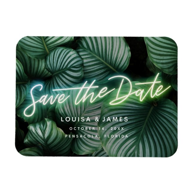 Neon Sign Modern Tropical Save the Date Magnet (Horizontal)