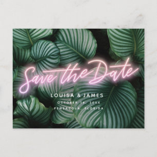 Neon Sign Modern Tropical Save the Date Postkarte