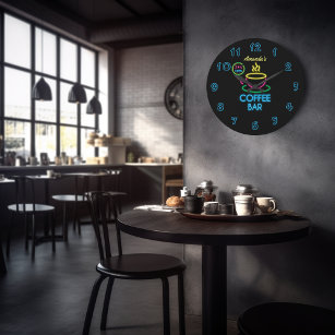 Neon Sign Personalisiert Coffee Bar Große Wanduhr