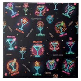 Neon Sign Space Age AtomMartini Cocktails Print Fliese
