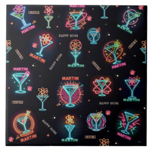 Neon Sign Space Age AtomMartini Cocktails Print Fliese