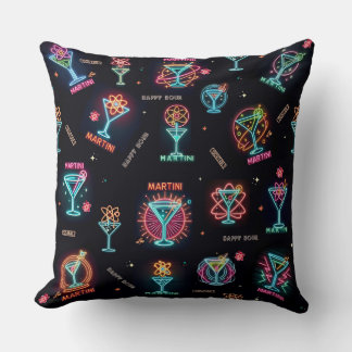 Neon Sign Space Age AtomMartini Cocktails Print Kissen