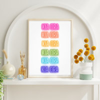Neon Sign Style Kia Ora Wiederholung Regenbogen Dr