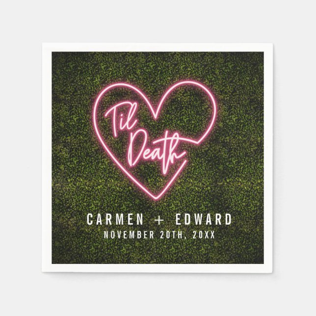 Neon Sign Til Death Heart Wedding Serviette (Vorderseite)