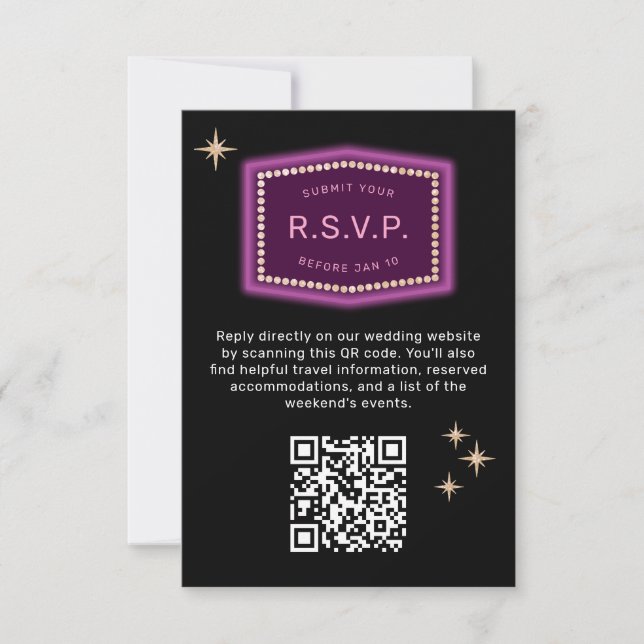 Neon Sign Vegas Wedding QR Code Online UAWG RSVP Karte (Vorderseite)