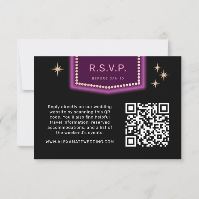 Neon Sign Vegas Wedding QR Code Online UAWG RSVP Karte (Vorderseite)