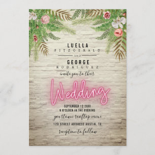 Neon Sign White Brick Botanische Hochzeit Einladung