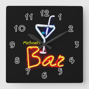 Neon Sign Zuhause Bar Personalisiert Quadratische Wanduhr