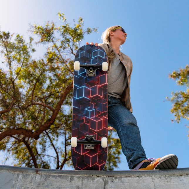 Neon Skateboard - Mitternachtsnavy Karmesinrot 3D  (Außenbereich 1)