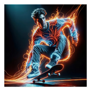 Neon Skateboarder auf schwarz Poster