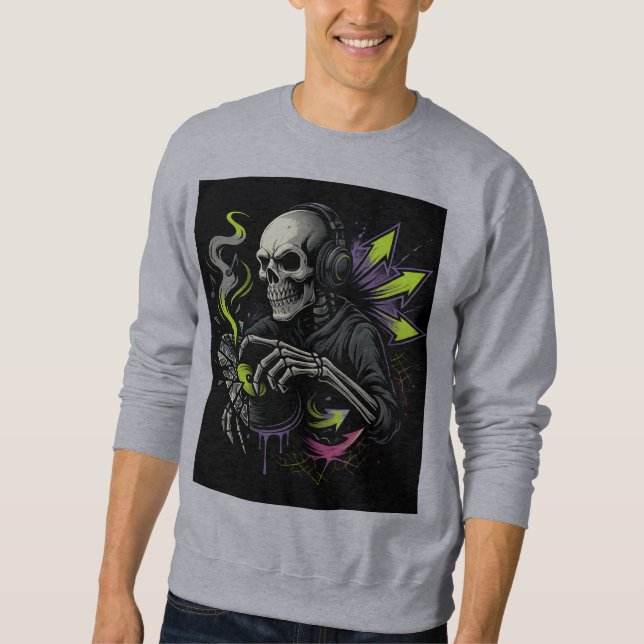 Neon Skeleton DJ Bass Waves Sweatshirt (Vorderseite)