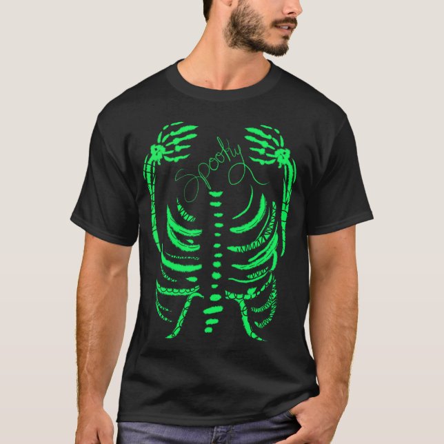 Neon Skeleton Green Spooky Hand Drawn T-Shirt (Vorderseite)