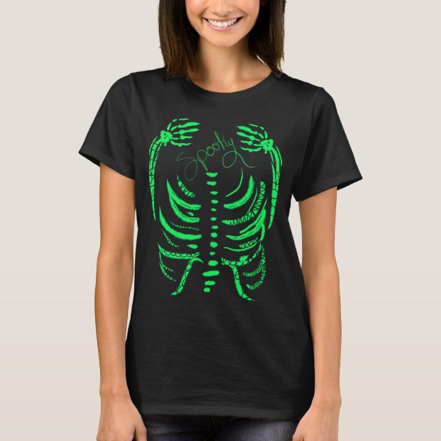 Neon Skeleton Green Spooky Hand Drawn T-Shirt (Vorderseite)