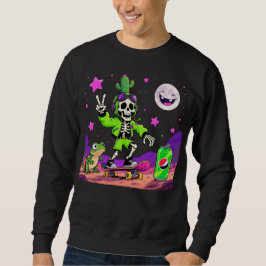 Neon Skeleton Skateboarder Rebel Cartoon Sweatshirt