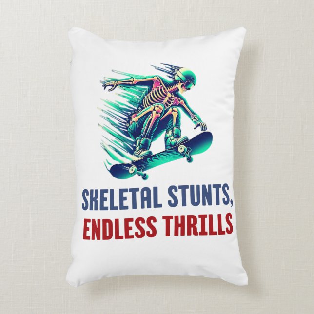 Neon Skeleton Skateboarder Thrills and Chills Dekokissen (Vorderseite(Vertikal))