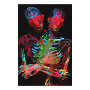Neon-Skelett-Umarmung-Kunstfusion Fotodruck
