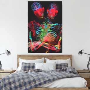 Neon-Skelett-Umarmung-Kunstfusion Leinwanddruck