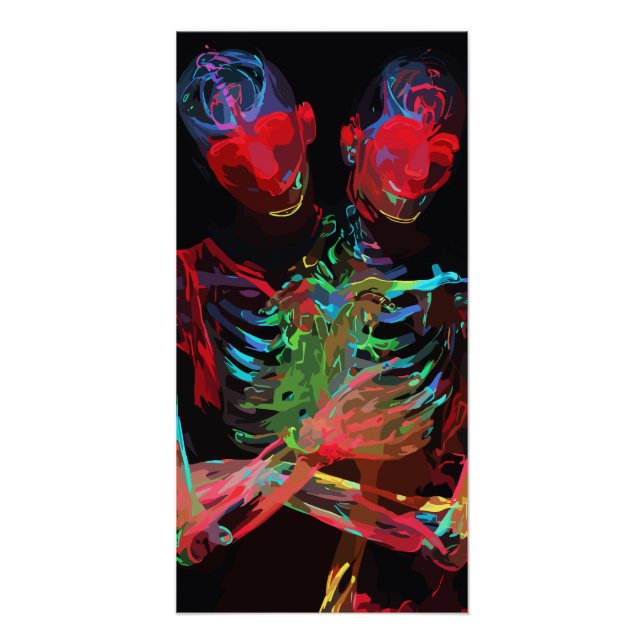 Neon-Skelett-Umarmung-Kunstfusion Poster (Vorderseite)