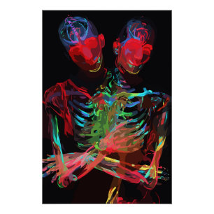 Neon-Skelett-Umarmung-Kunstfusion Poster
