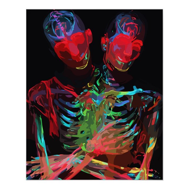 Neon-Skelett-Umarmung-Kunstfusion Poster (Vorderseite)