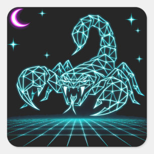 Neon-Skorpion Synthwave – Elektrischer Stich Retro Quadratischer Aufkleber