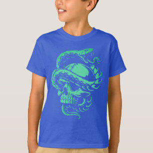 Neon Skull and Snake Gothic Art T-Shirt