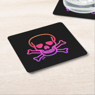 Neon Skull Black Paper Drink Coaster Rechteckiger Pappuntersetzer