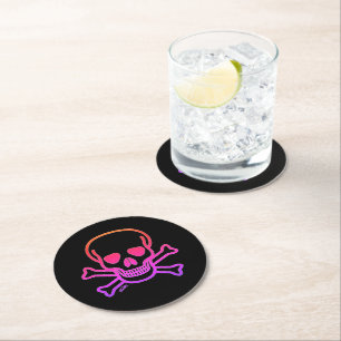 Neon Skull Black Round Paper Drink Coaster Runder Pappuntersetzer