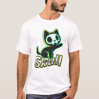 Neon Skull Cat Kawaii Gothic Art T-Shirt