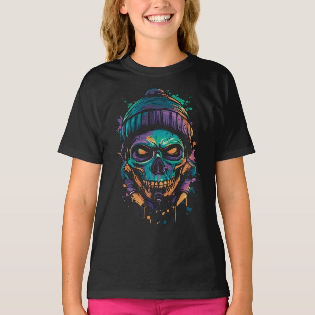 Neon Skull: Graffiti Glow T-Shirt (Vorderseite)