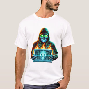 Neon Skull Hacker - Cyber Glitch Warrior T - Shirt