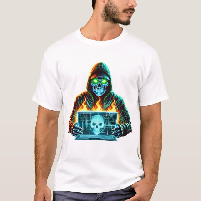Neon Skull Hacker - Cyber Glitch Warrior T - Shirt (Vorderseite)