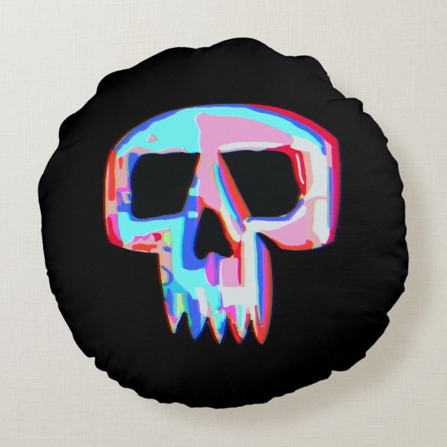 Neon Skull Rundes Kissen (Rückseite)
