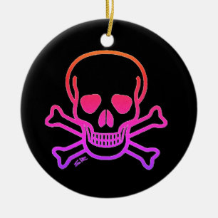 Neon Skull schwarz runde Keramik Ornament 2 Seite