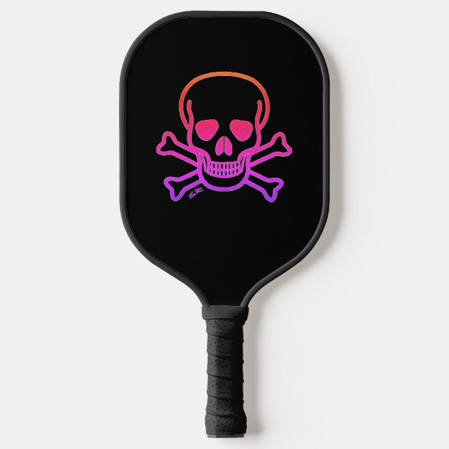 Neon Skull Schwarzpaddel Pickleball Schläger (Vorderseite)