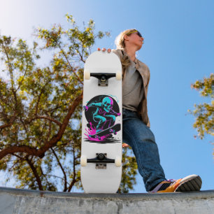 Neon Skull Skateboard Art - Edgy Skater Design