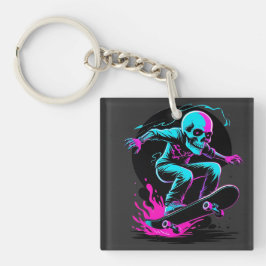 Neon Skull Skateboard Art - Edgy Skater Design Schlüsselanhänger