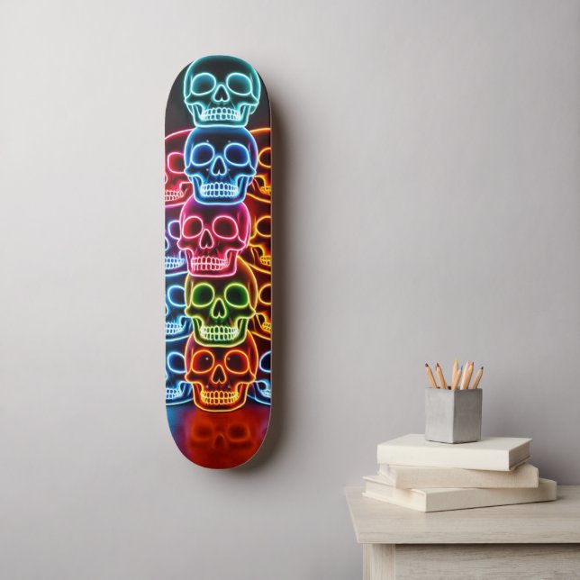 Neon Skull Stack Skateboard (Wandkunst)