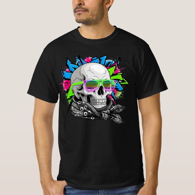 Neon Skull Streetwear Illustration T-Shirt (Vorderseite)