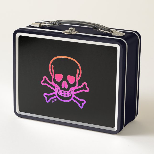 Neon Skull viele Schädel schwarze Lunchbox (Vorderseite)