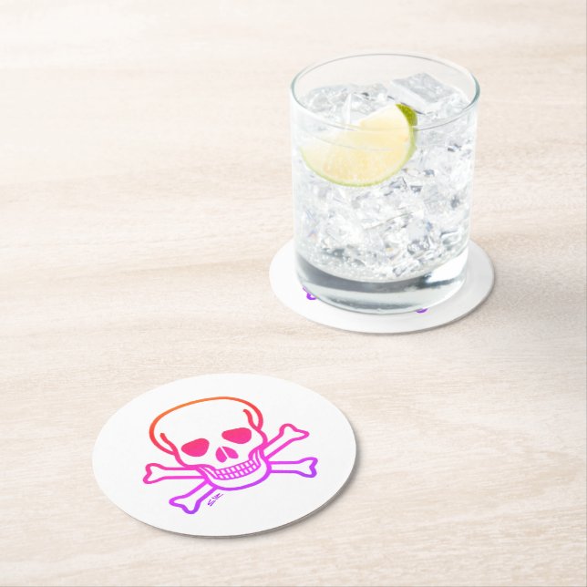 Neon Skull White Paper Drink Coaster Runder Pappuntersetzer (Vor Ort)