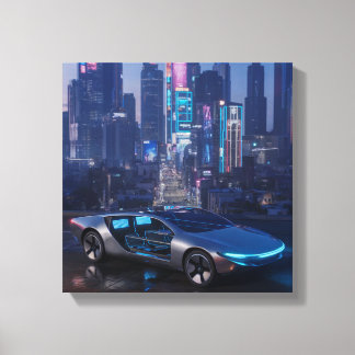 Neon Skyline – futuristische Stadtlandschaft bei D Leinwanddruck